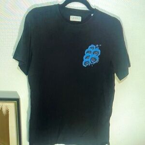Black T-Shirt with Blue Floral Design